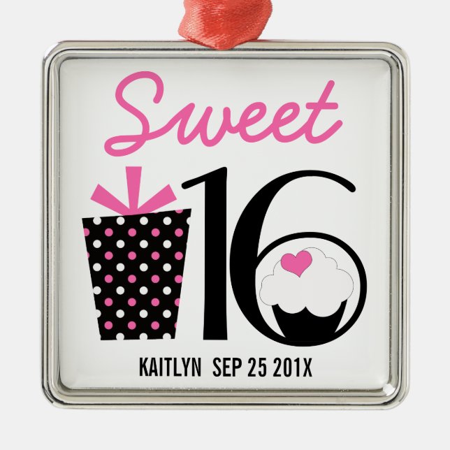 Sweet 16 Birthday personalized Keepsake Metal Ornament (Front)