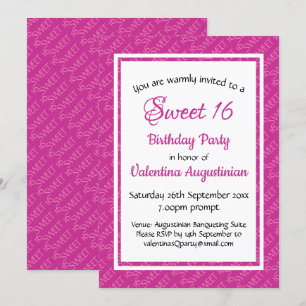 SWEET 16 Birthday Personalized PINK Invitation