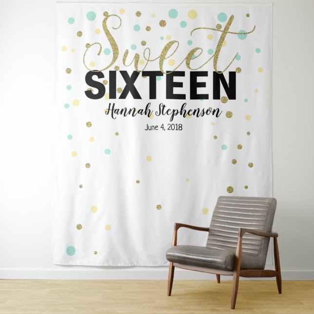 sweet 16 birthday Photo Booth backdrop banner Tapestry (In Situ)
