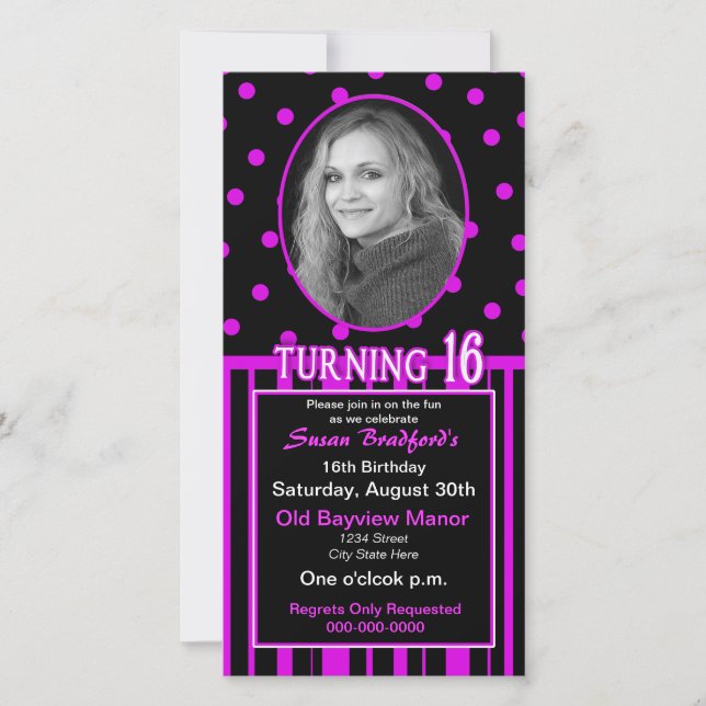 Sweet 16 Birthday Photo Card Invitation (Front)