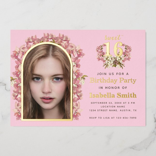 Sweet 16 Birthday Pink Girl Photo Orchids Arch  (Front)