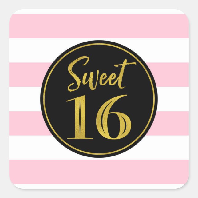 Sweet 16 Birthday Pink Gold Black White    Square Sticker (Front)