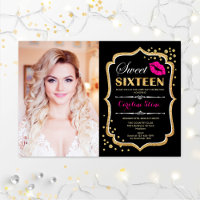 Sweet 16 Birthday Pink Kiss Gold Black Photo