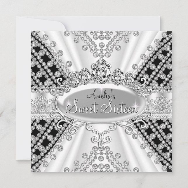 Sweet 16 Birthday Princess Black Diamonds Invite (Front)