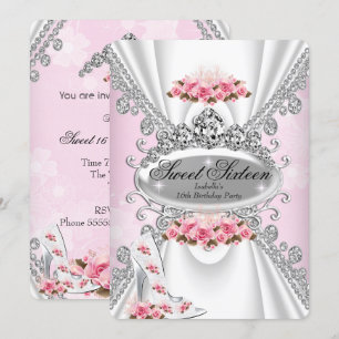 Sweet 16 Birthday Princess Pink Tiara Rose Heels 2 Invitation