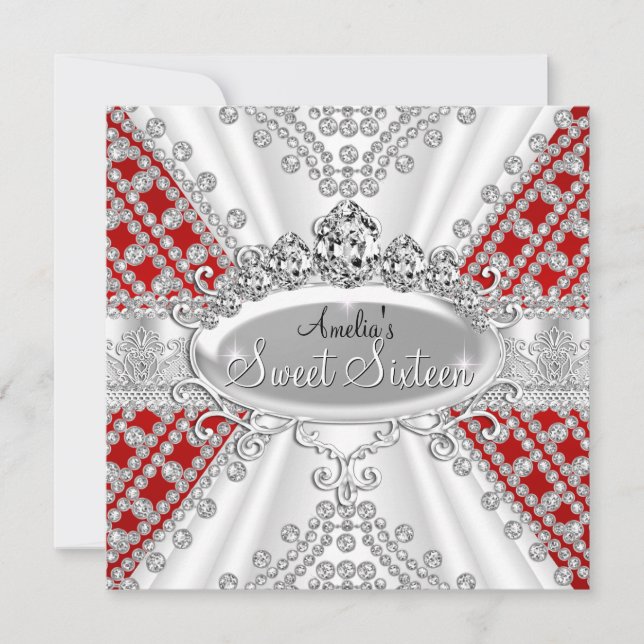 Sweet 16 Birthday Princess Red Diamonds Invite (Front)
