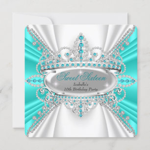 Sweet 16 Birthday Princess Teal Diamonds Tiara Invitation