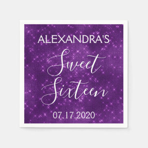 Sweet 16 Birthday Purple Sparkle and Shimmer Napkin