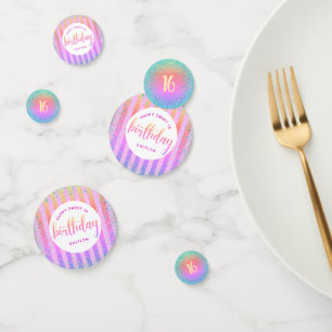 Sweet 16 birthday rainbow ombre glitter script confetti