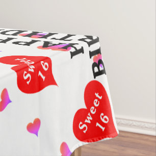Sweet 16 Birthday Red Pink Hearts Tablecloth