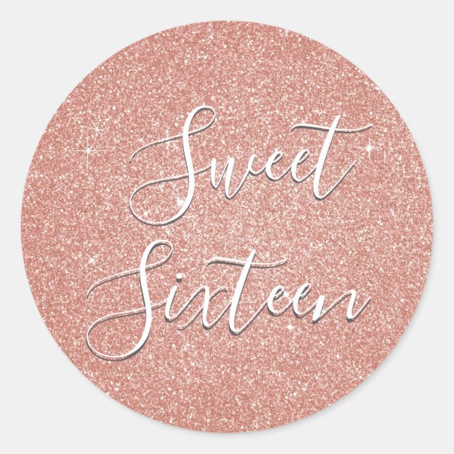 Sweet 16 Birthday Rose Gold Blush Pink Glitter Classic Round Sticker (Front)