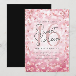 Sweet 16 Birthday Rose Gold Chic Glitter Lights Invitation