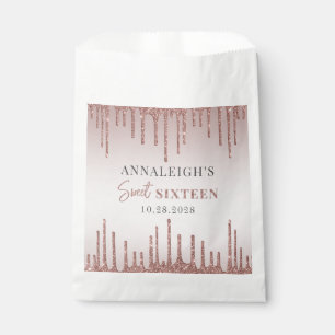 Sweet 16 Birthday Rose Gold Glitter Drip Favour Bag