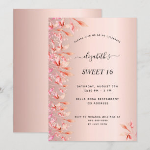 Sweet 16 birthday rose gold pink florals invitation