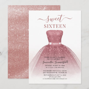 Sweet 16 Birthday Script Rose Gold Birthday Party Invitation