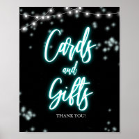 Sweet 16 Birthday Teal Neon Cards and Gifts Sign