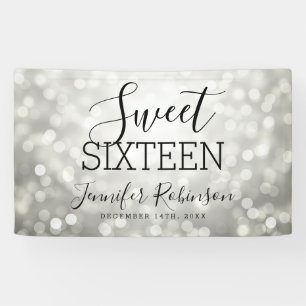 Sweet 16 Birthday Welcome Silver Glitter Lights Banner