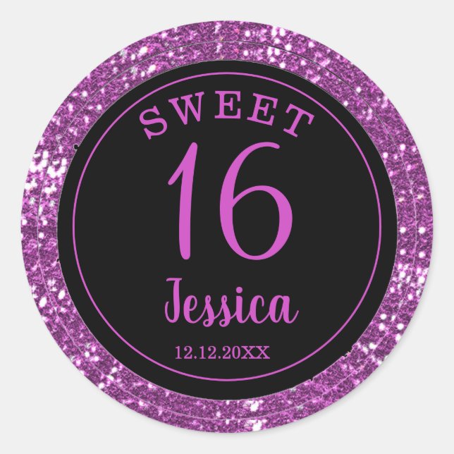 Sweet 16 Black And Pink Glitter  Envelope Seal (Front)
