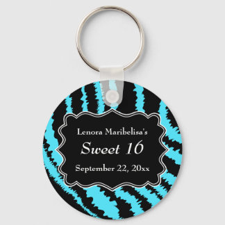 Sweet 16 Black and Turquoise Zebra Pattern Keychain