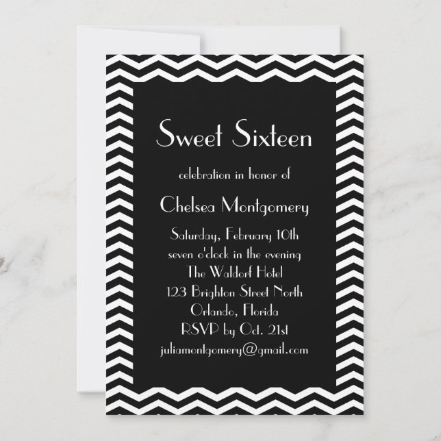 Sweet 16 Black and White Invitation des années 192 (Dos)