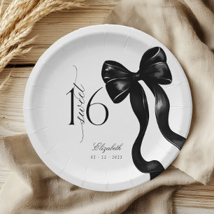 Sweet 16 Black Bow Birthday Paper Plates