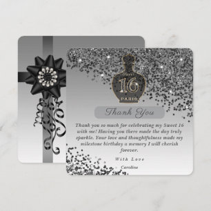 Sweet 16 Black Glitter Fragrance Studio Thank You Card