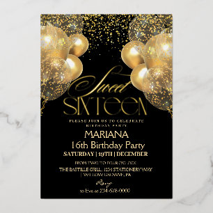 Sweet 16 Black & Gold Balloons Photo Birthday