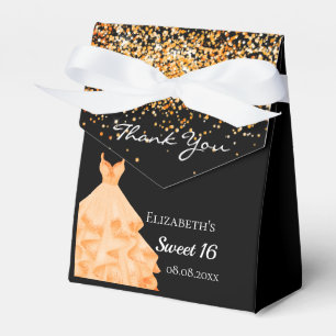 Sweet 16 black gold dress thank you favor box