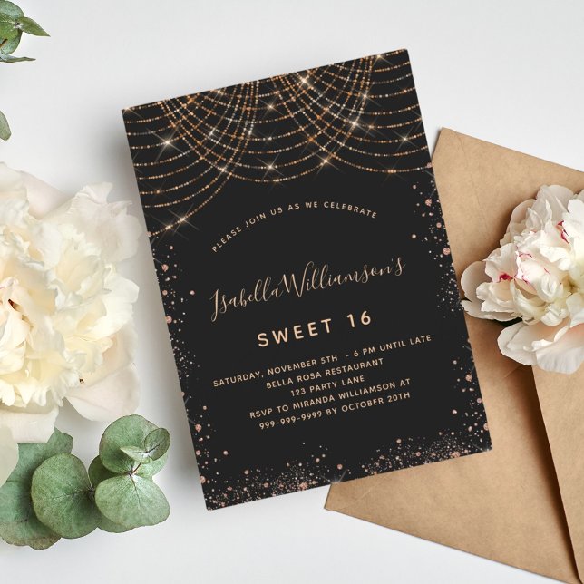 Sweet 16 black gold glitter birthday invitation (Creator Uploaded)