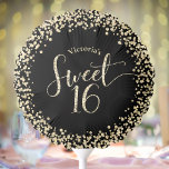 Sweet 16 Black Gold Glitter Confetti Chic Birthday Balloon<br><div class="desc">“Happy Sweet 16”. Add some extra style to your favourite Sweet 16 birthday girl’s celebration party with these customizable balloons! Gold glitter script typography and confetti overlay a black background. Personalize the custom text with your daughter’s name. Choose from helium or air-filled in three sizes, as well as circle or...</div>