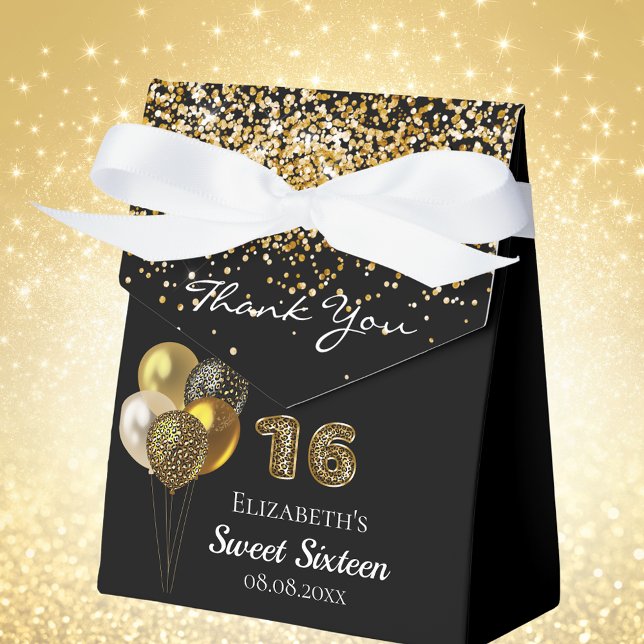 Sweet 16 black gold leopard print balloons favor box (Creator Uploaded)