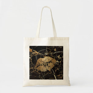 Sweet 16 Black Gold Marble Lips Personalized Tote Bag