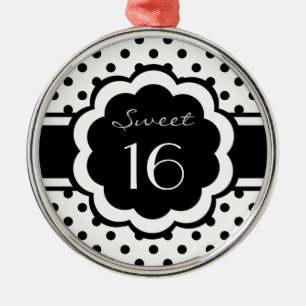 Sweet 16 Black Polka Dot Metal Ornament