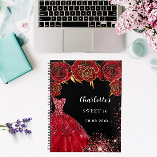 Sweet 16 black red dress flowers 2026 planner