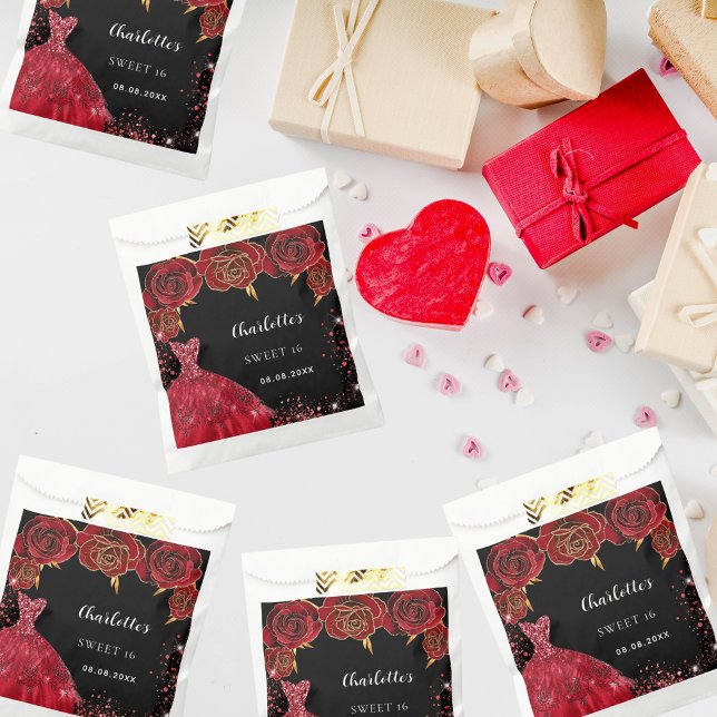 Sweet 16 black red dress flowers favour bag (Creator Uploaded)