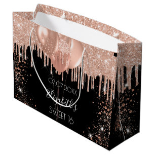 Sweet 16 black rose gold blush glitter balloons large gift bag