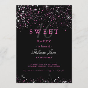 Sweet 16 Black Rose Parties scintillant Invitation