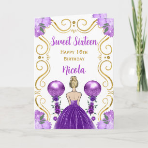 Sweet 16 Blonde Princess Purple Happy Birthday Card