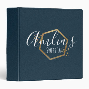Sweet 16 Blue and Gold Geometrical Binder