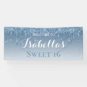 Sweet 16   Blue Dripping Glitter Banner
