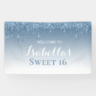 Sweet 16 Blue Dripping Glitter Banner