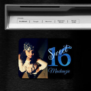 Sweet 16 Blue Grunge Modern 16th Birthday Party Magnet