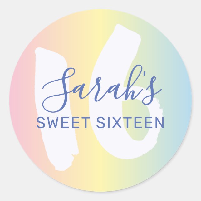  Sweet 16 Blue Metallic Birthday Classic Round Sticker (Front)