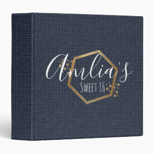 Sweet 16 Blue Texture and Gold Geometrical Photo  Binder