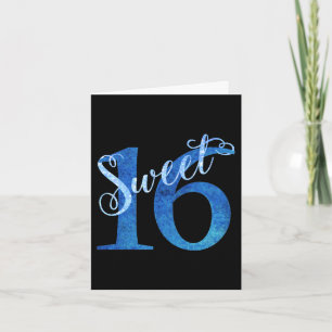 Sweet 16 Blue Watercolor and Faux Glitter Party Thank You Card