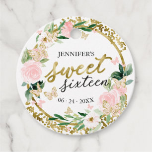 Sweet 16 Blush Floral Butterfly  Favour Tags