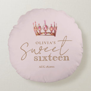 Sweet 16 Blush Pink and Gold Birthday Round Pillow