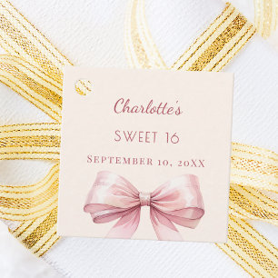 Sweet 16 blush pink bow ivory DIY Favour Tags