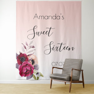 Sweet 16 blush pink rose gold floral tapestry