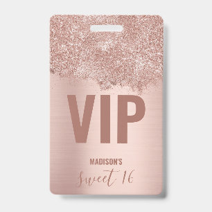 Sweet 16 Blush Pink Rose Gold Glitter Sparkles Badge